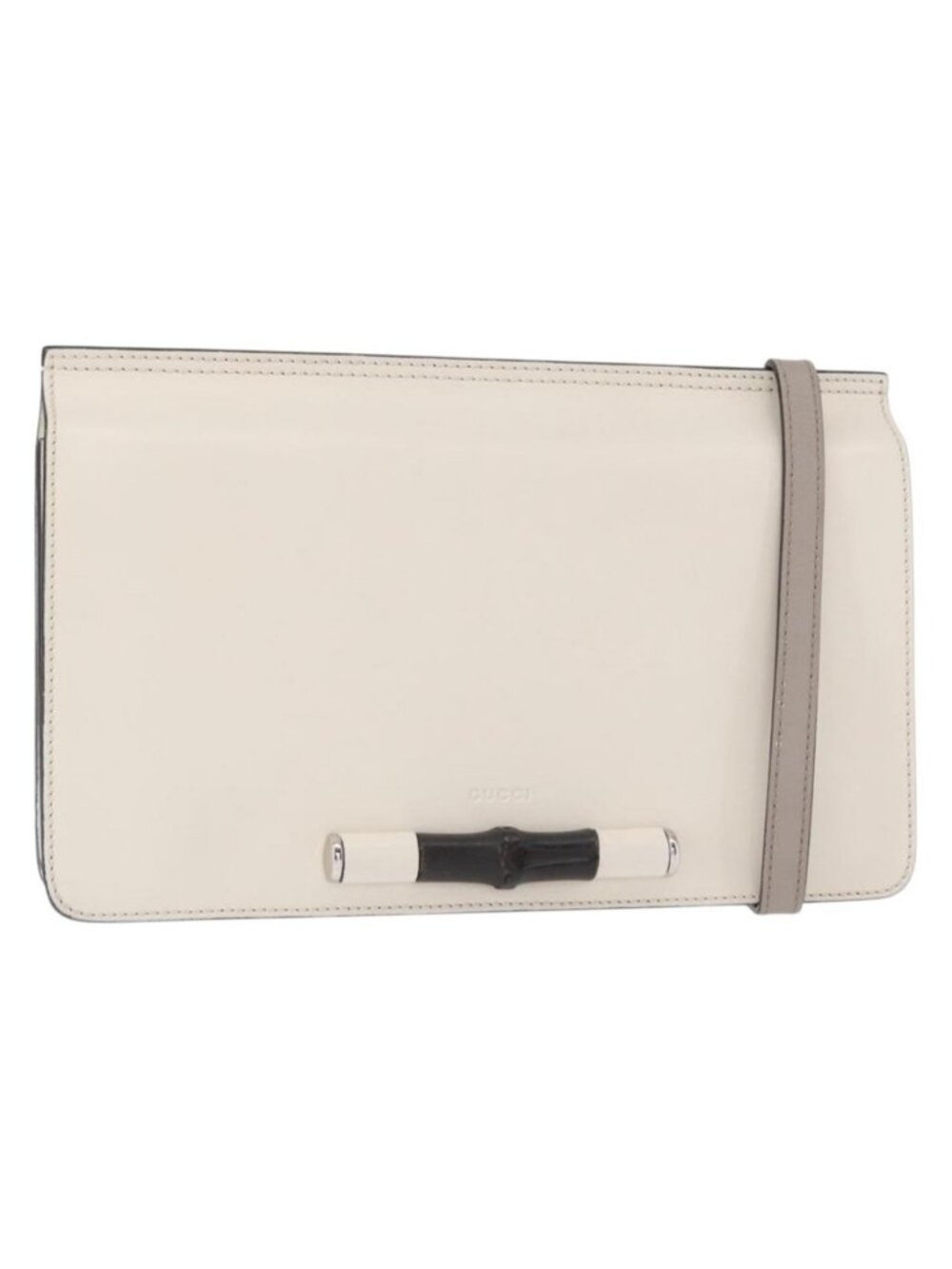 Authentic GUCCI Bamboo Shoulder Bag Leather White Silver 370817